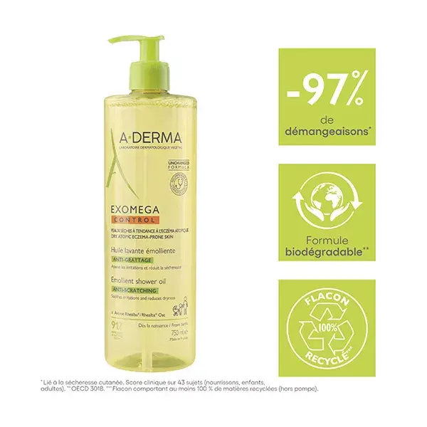 A-Derma Exomega Control Huile Lavante Émolliente Anti-Grattage 750ml