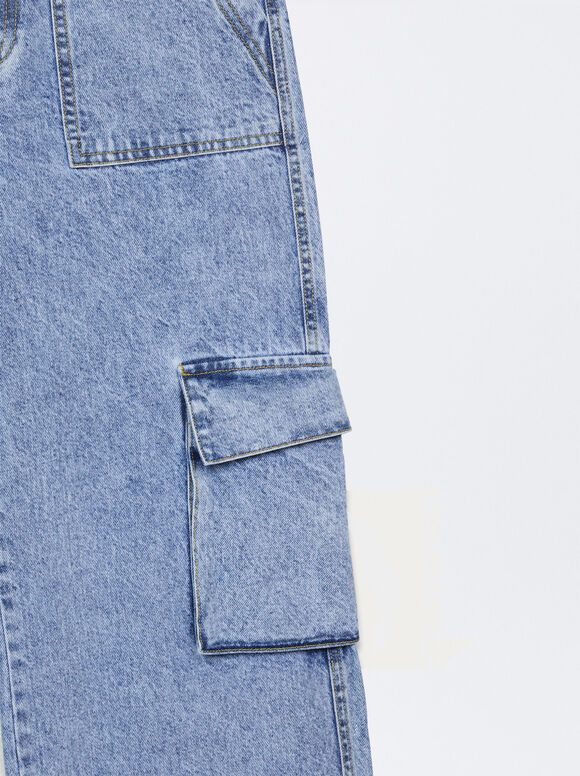Calça cargo jeans - Azul