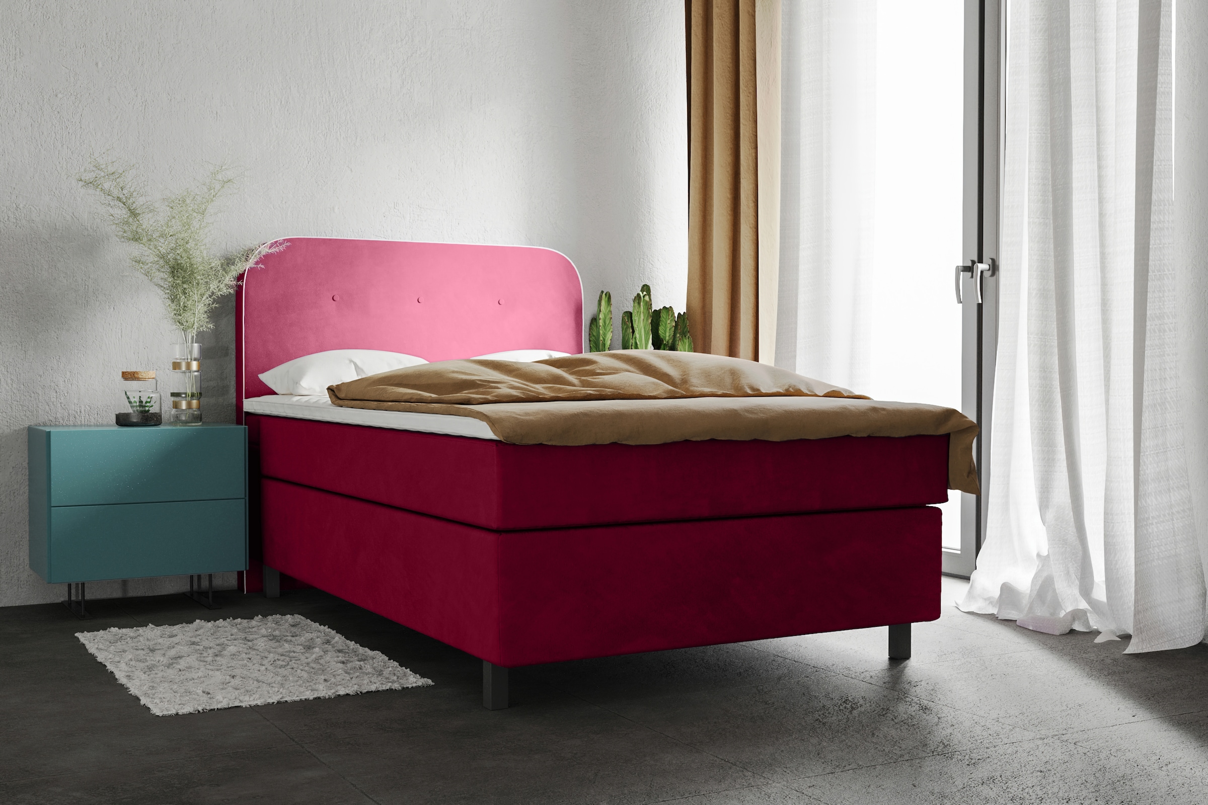 PLACES OF STYLE Boxspringbett »Marausa« mit Taschen-Federkernmatratze, mit dekorativer Kedernaht