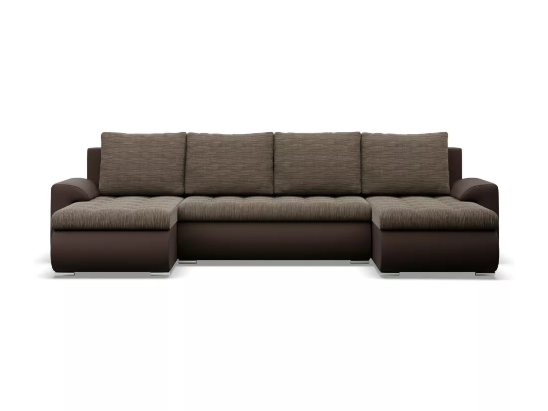 Canapé d'angle en U avec fonction sommeil, 2 méridiennes, Brun + Brun
