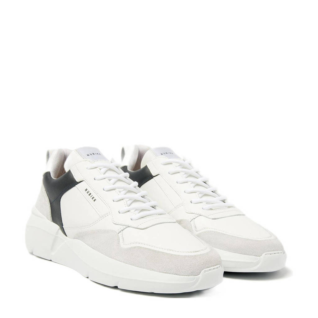 Nubikk leren sneakers wit/donkerblauw