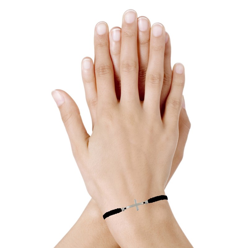 Bracelet Argent Croix Lien Tréssé - Classics - Noir