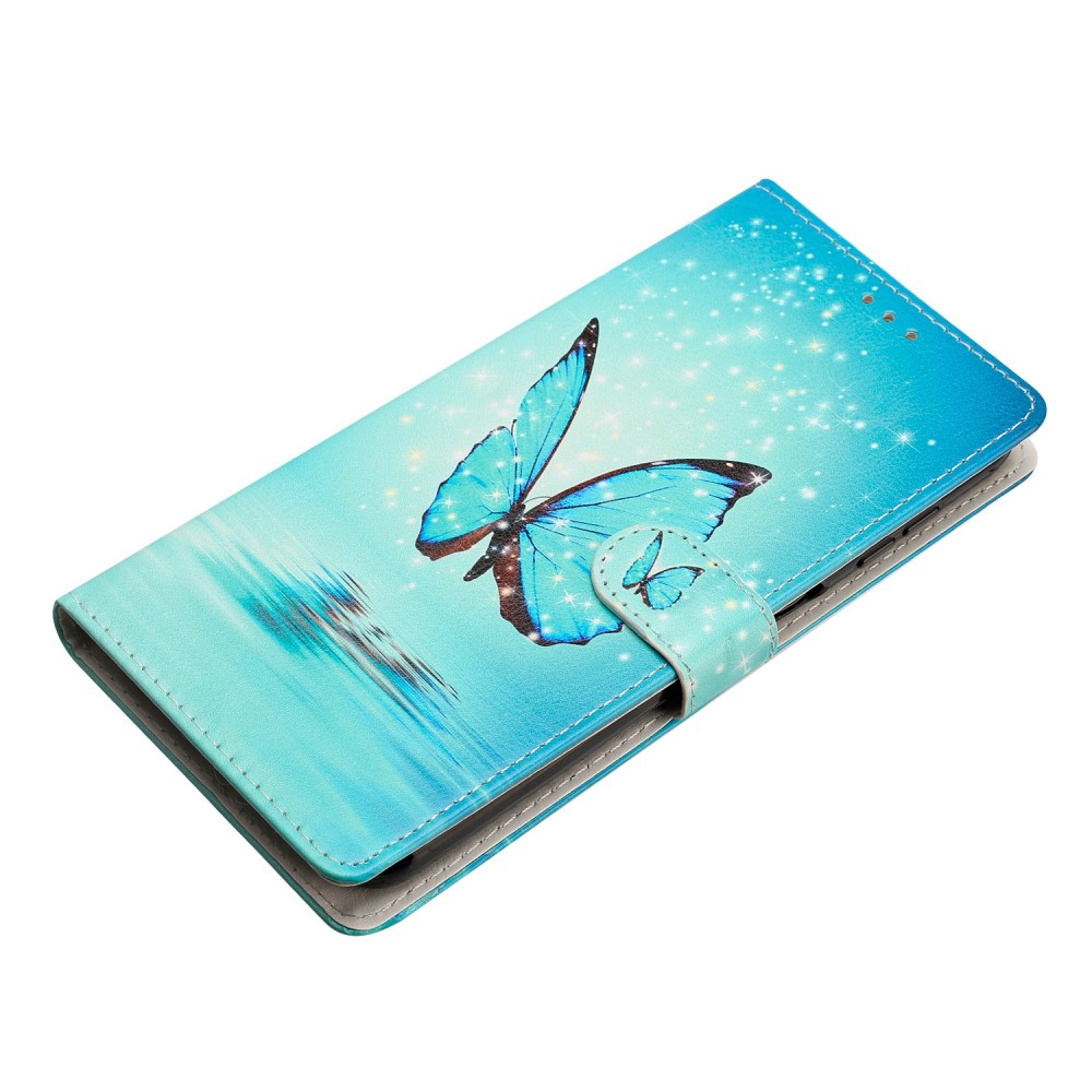 Samsung Galaxy A54 5G Leder Tasche mit Kartenfächern - Schmetterlinge (Blau)