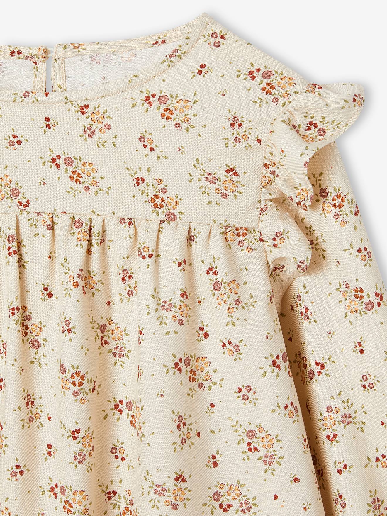 Blusa de manga comprida com flores, para meninas, azul escuro