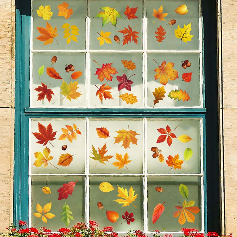 (174er Set) Fenster Aufkleber Herbst Fenstersticker Deko - Herbstlaub