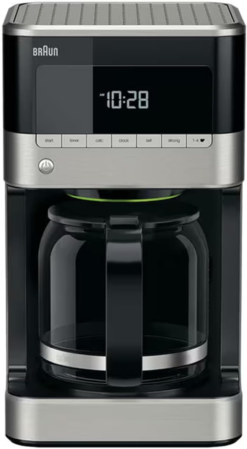 Braun PurAroma 7 Kaffeemaschine KF 7120 – Filterkaffeemaschine mit Glaskanne und Timer-Funktion, Kaffeezubereiter für einzigartiges Aroma, mit LCD-Display, 1000 Watt, schwarz/edelstahl