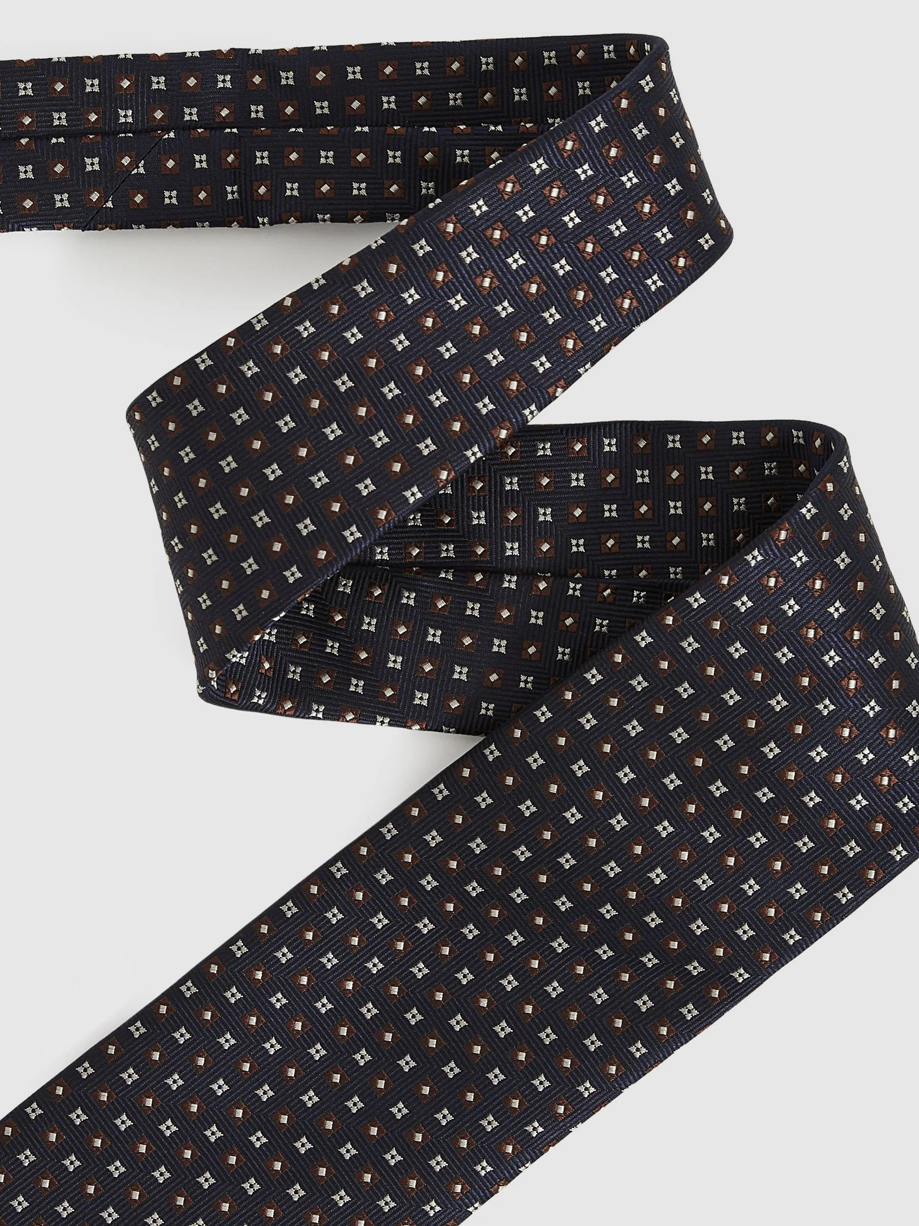Marineblauw/tabakbruin - Reiss Pelosa Foulard Silk Blend Floral Print Tie