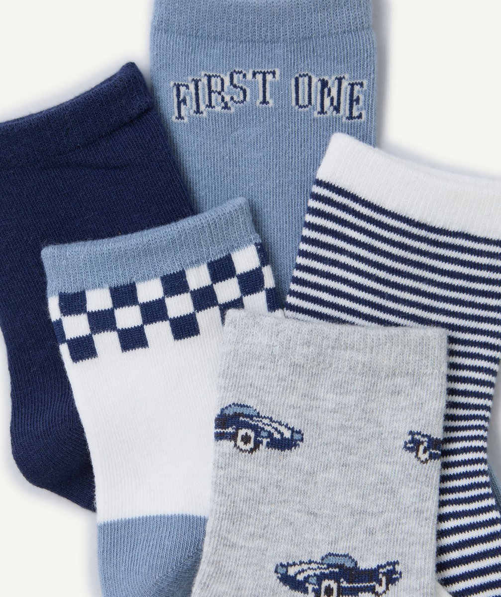 LOT DE 5 PAIRES DE CHAUSSETTES GARÇON BLEU GRIS ET BLANC