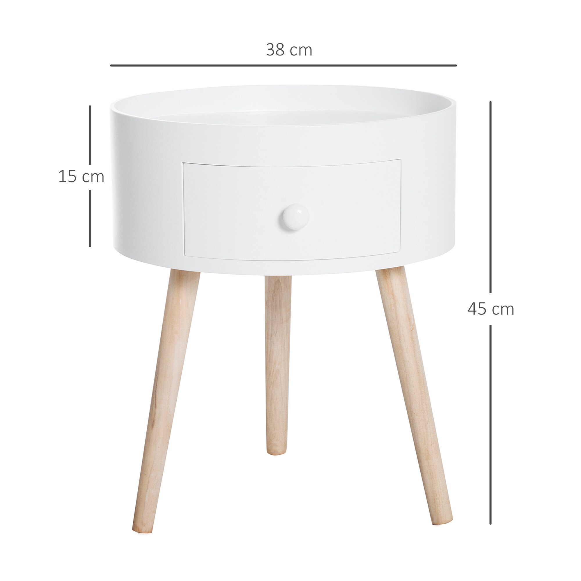 HOMCOM Beistelltisch mit Schublade weiß Ø38 x 45H cm