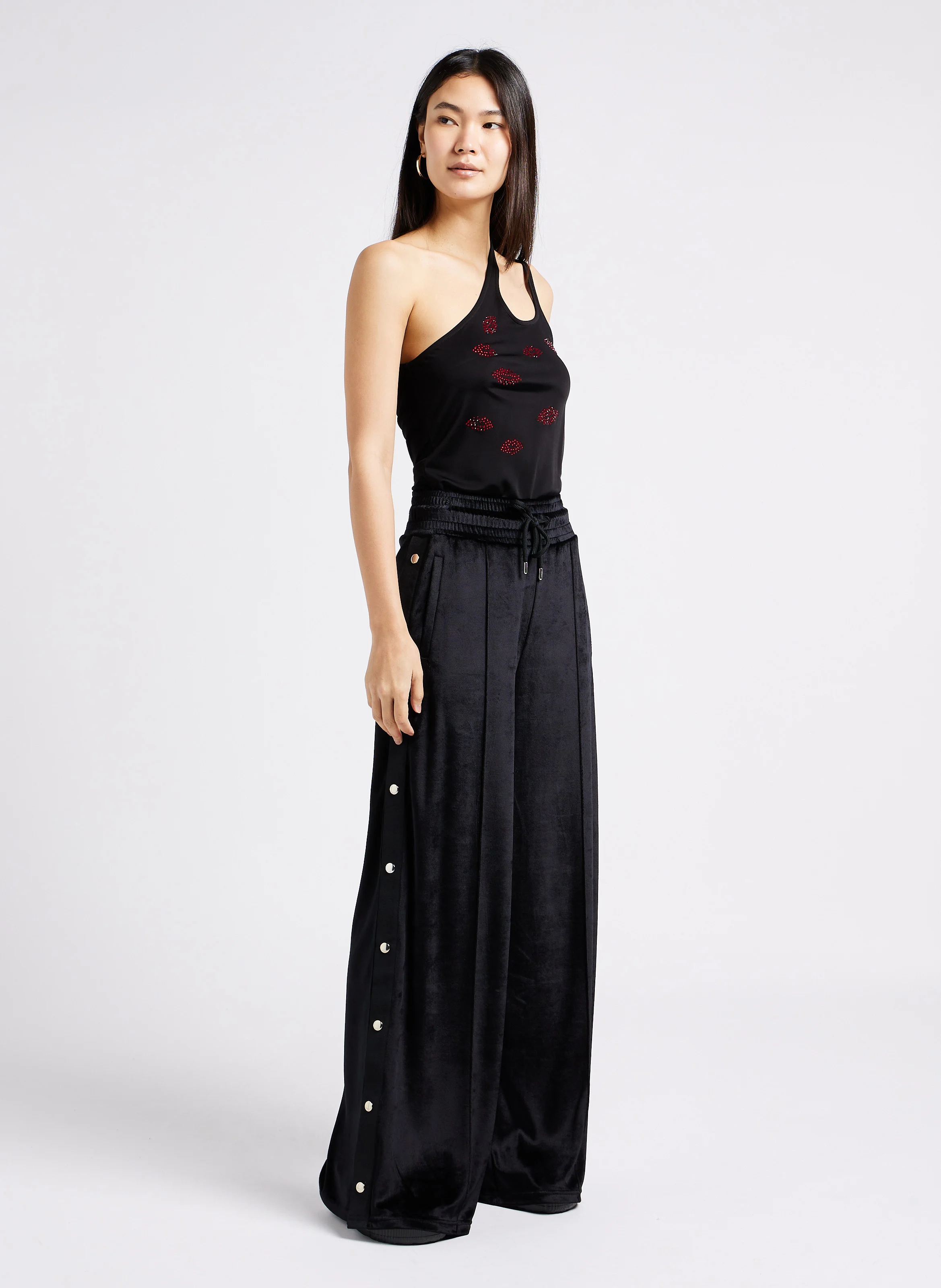 Pantalon large taille haute | Noir
