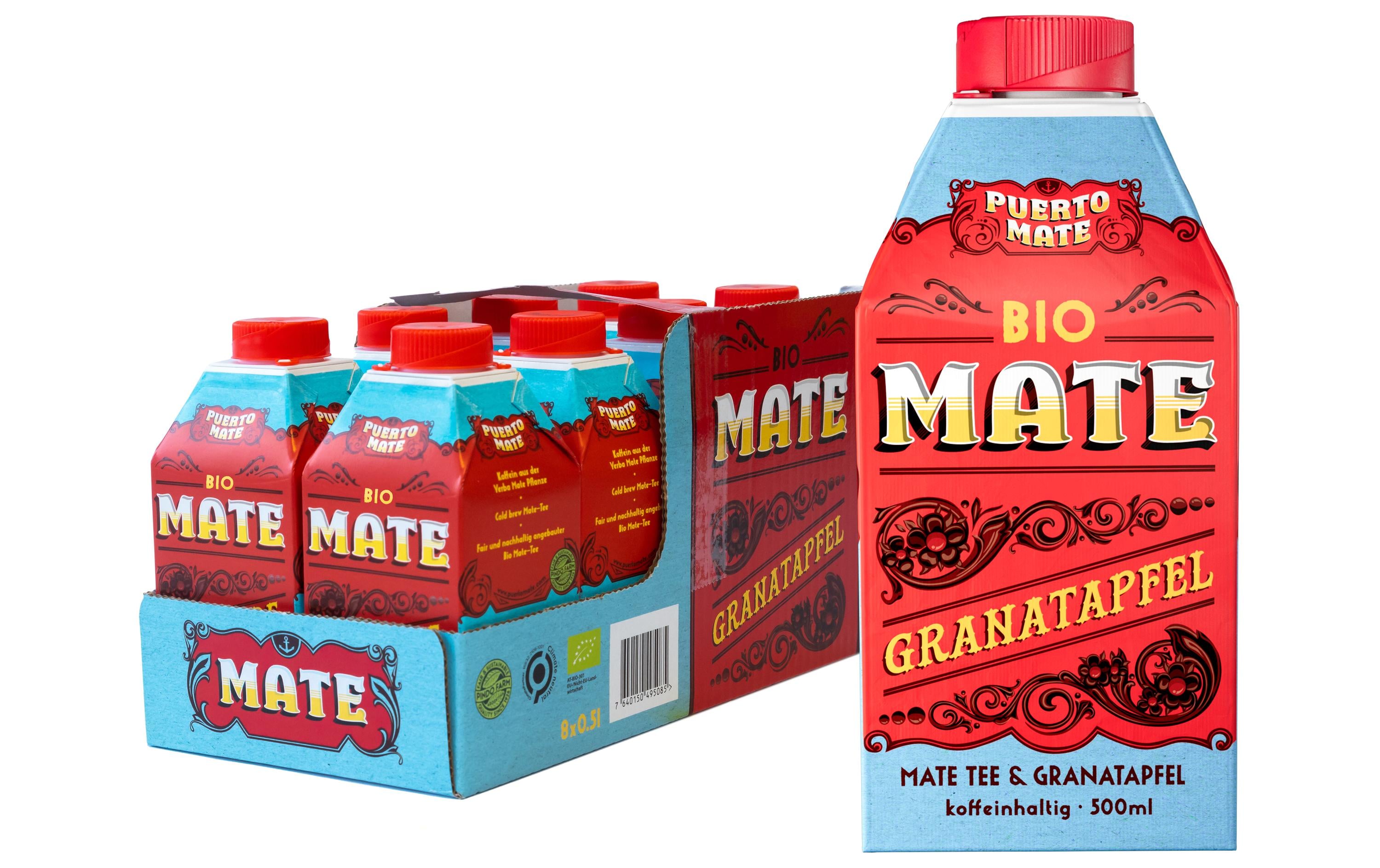 Bio – Mate & Granatapfel 8 x 0.5 lKoffeinhaltiges Erfrischungsgetränk aus Mate-Tee