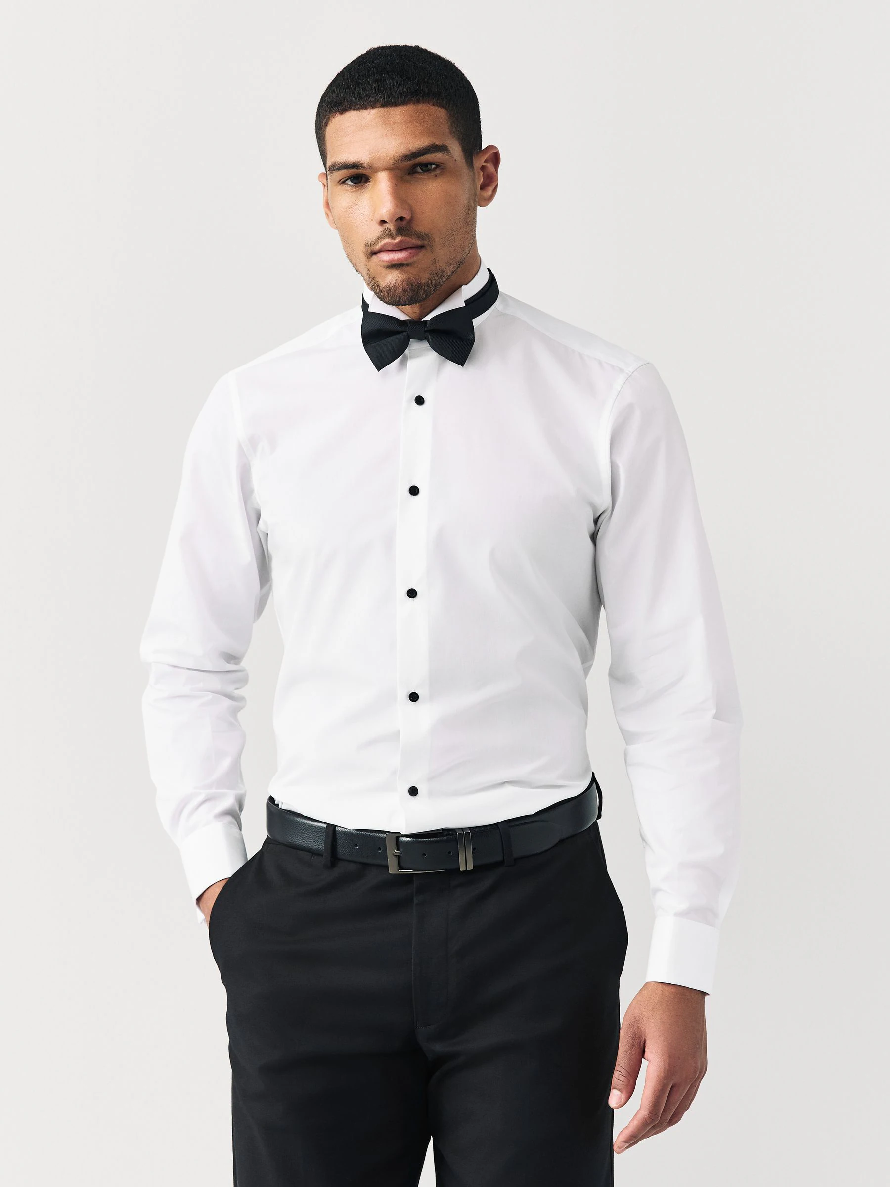Wit - Normale Pasvorm - Double Cuff Regular Fit Shirt And Bow Tie Pack