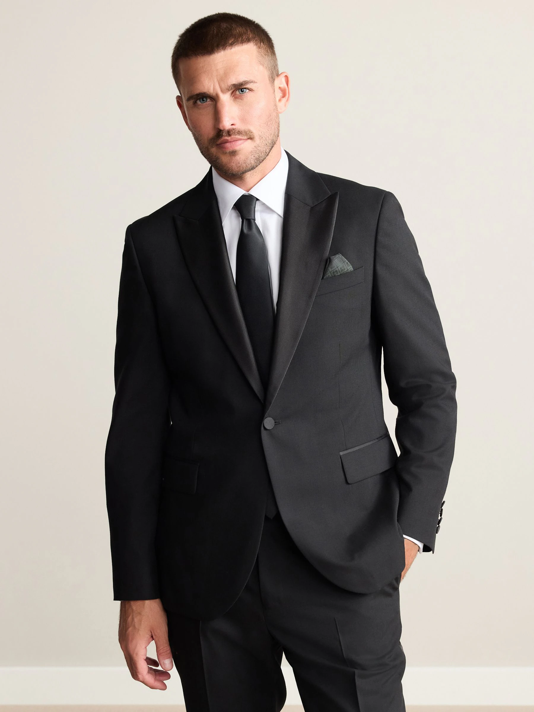 Zwart - Slim Fit Signature Nova Fides 100% Italian Wool Tuxedo Suit Jacket
