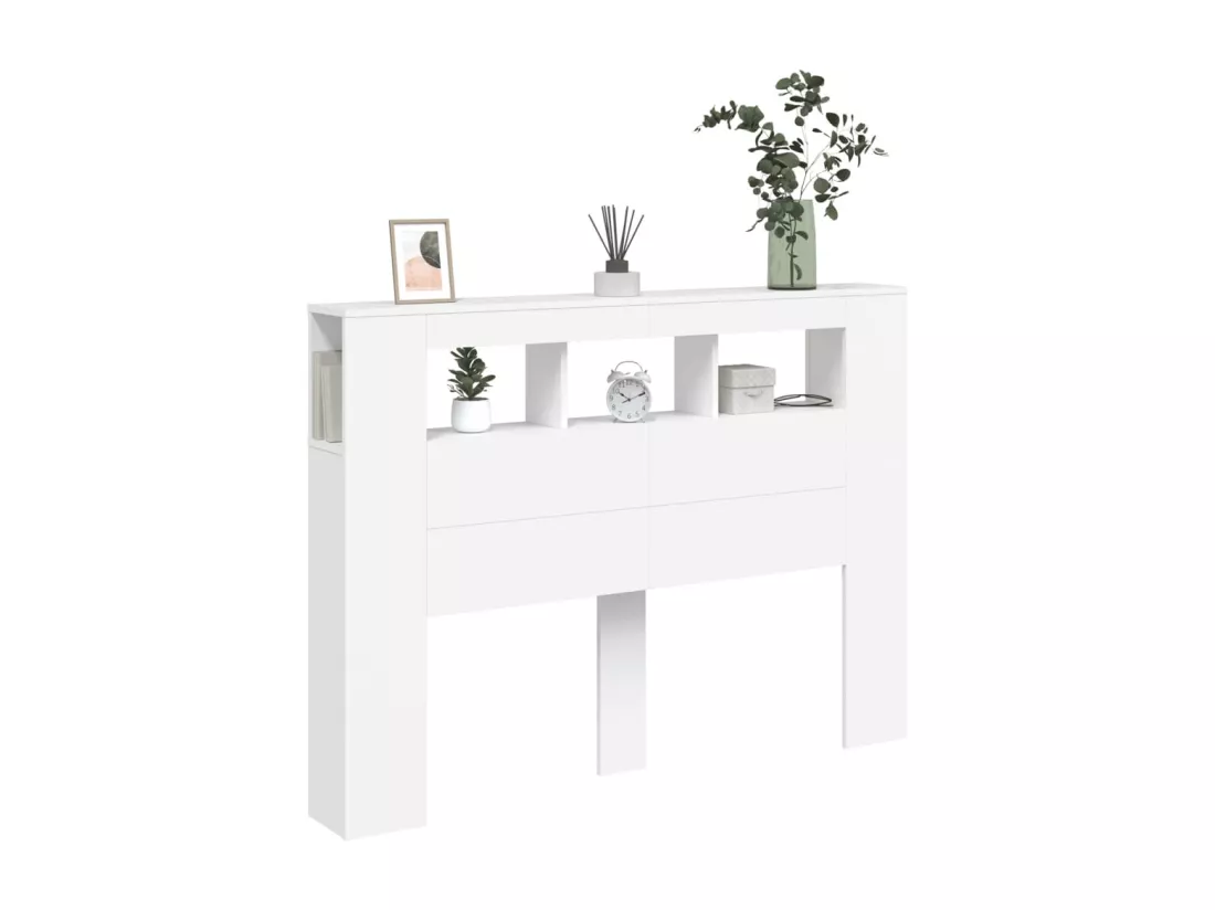 Tête de lit à LED blanc 140x18,5x103,5 cm bois d'ingénierie