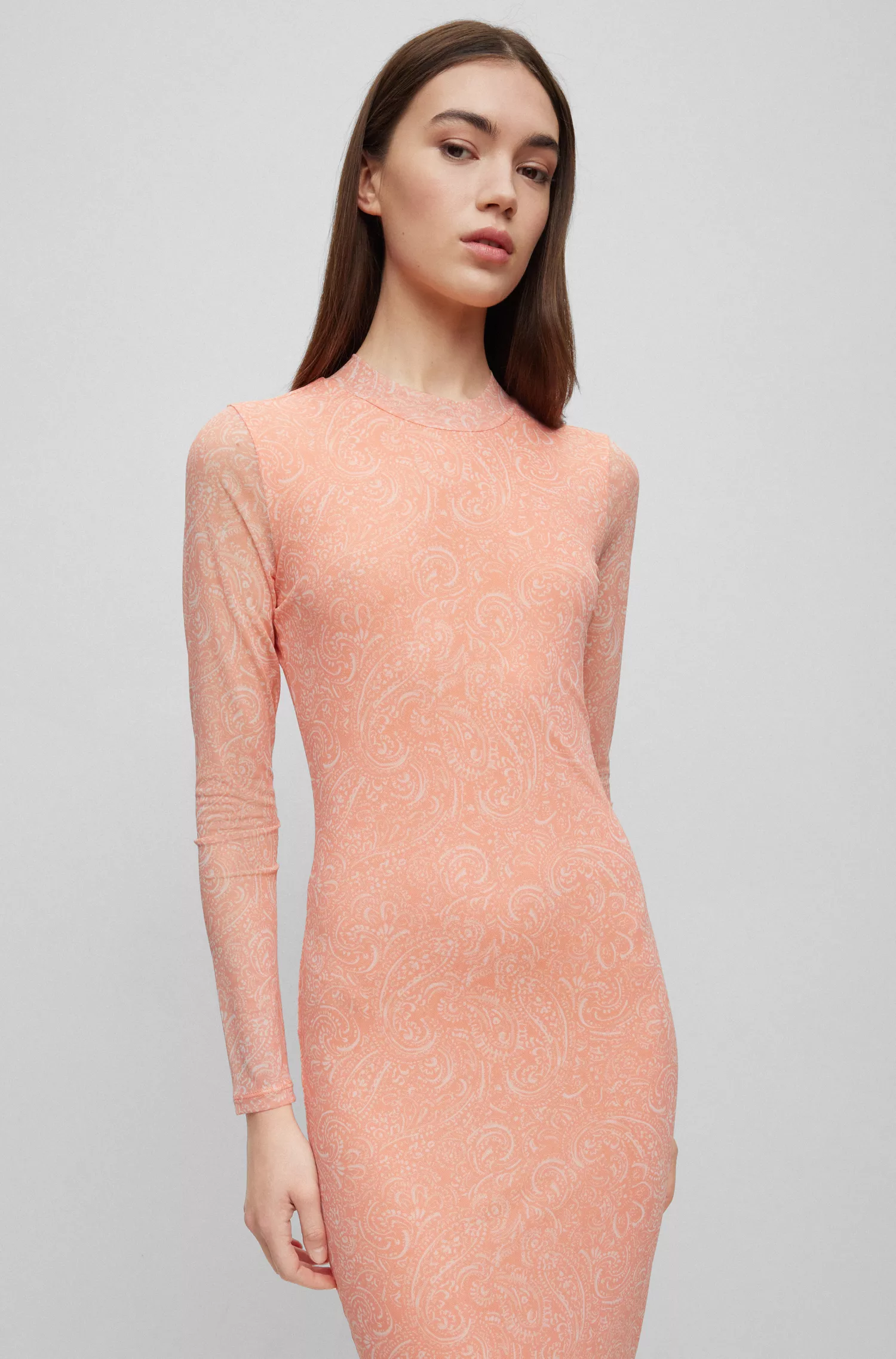 Vestido HUGO vermelho em malha elástica com modelagem regular e estampa moderna.