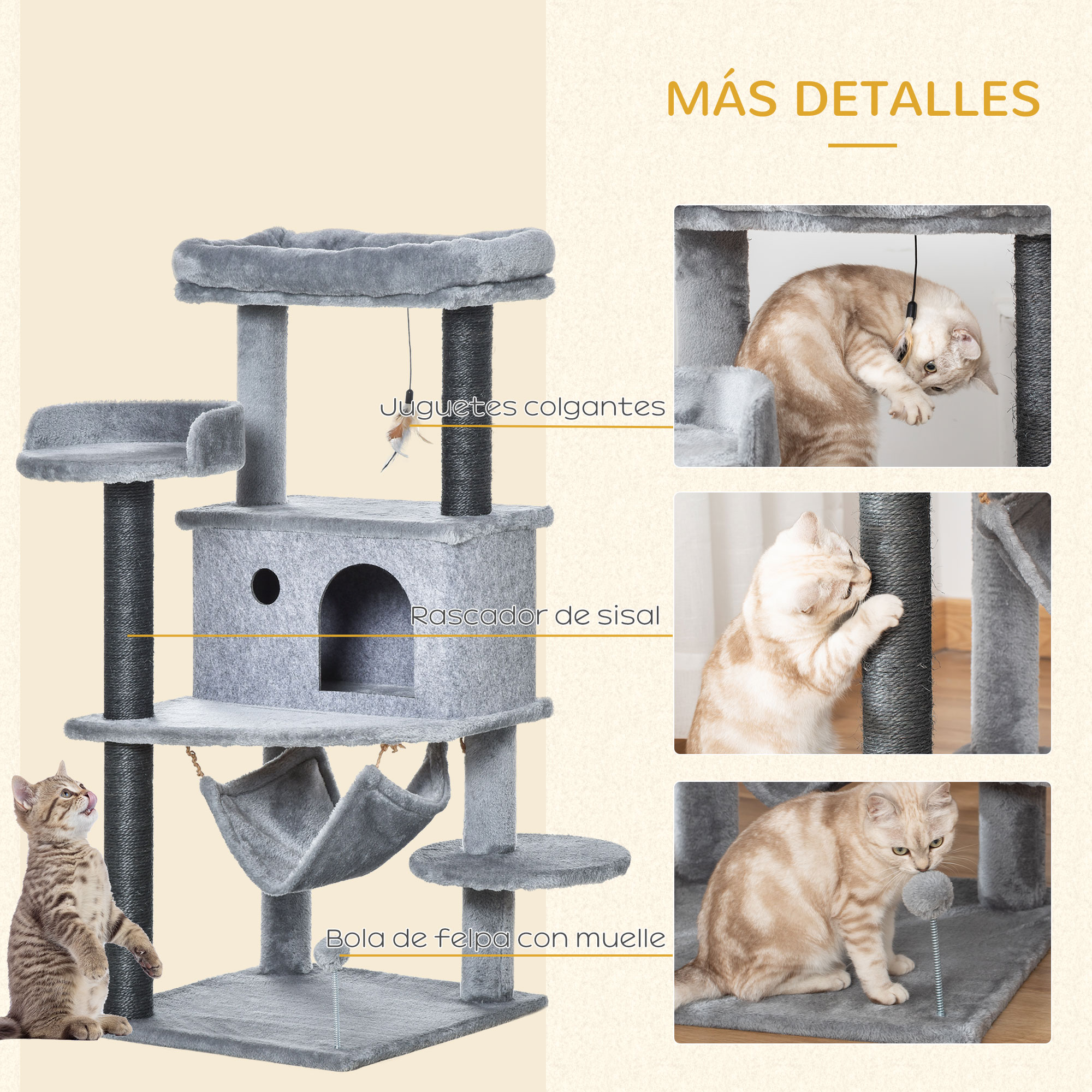 Arranhador PawHut com caverna de feltro para gatos