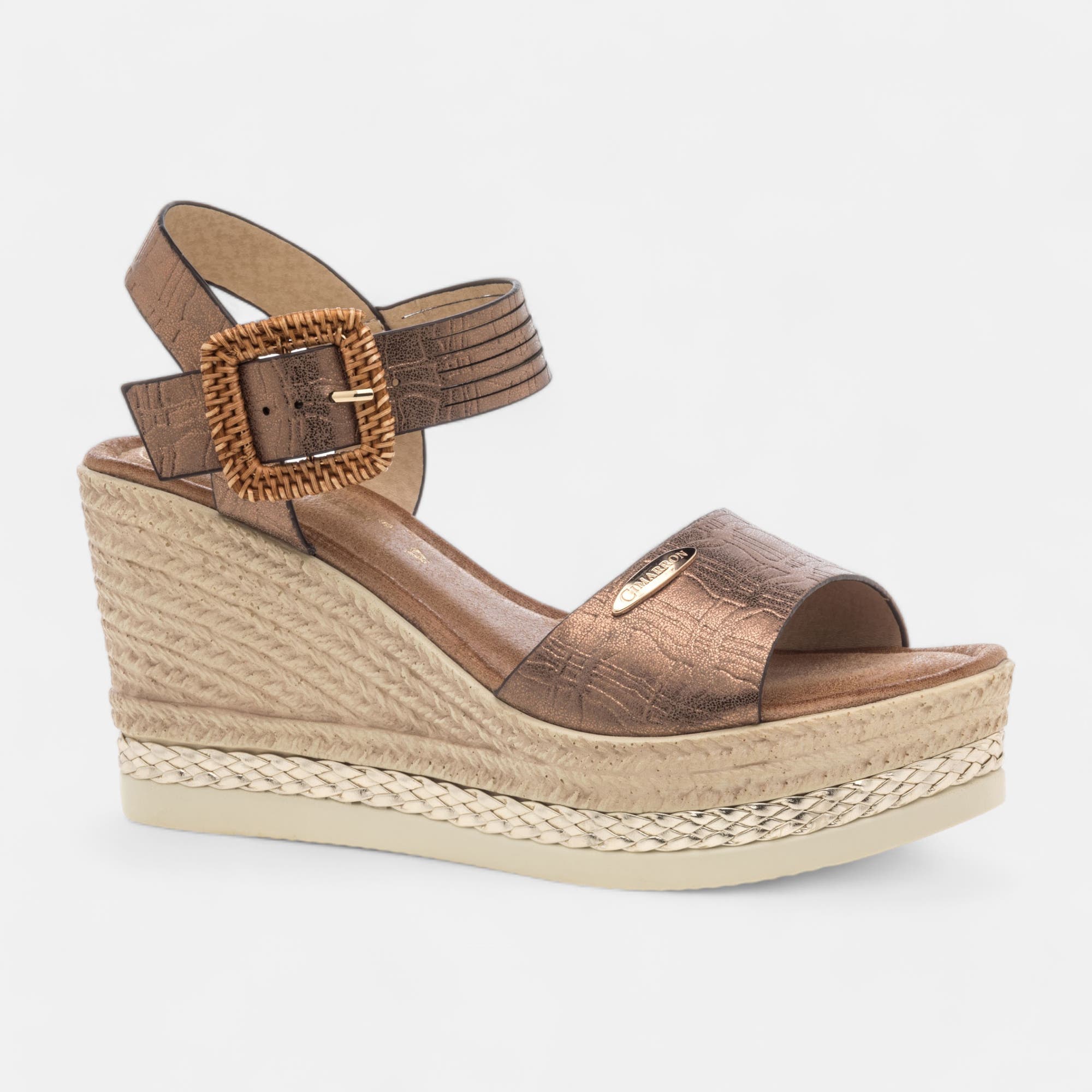 Sandales à talon compensé Femme bronze