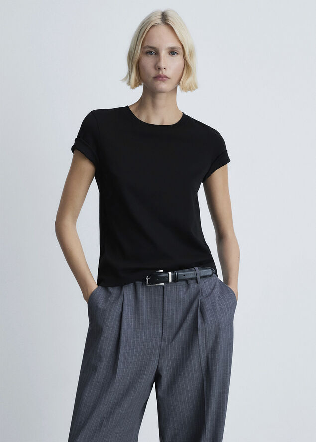 MANGO Basic 100% cotton t-shirt Black