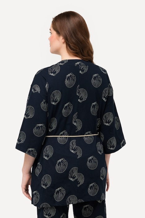 Kimono, Stickerei, V-Ausschnitt, 3/4-Arm, Biobaumwolle