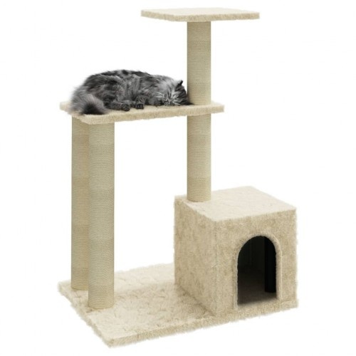 Arranhador Vidaxl com casinha, cor creme para gatos