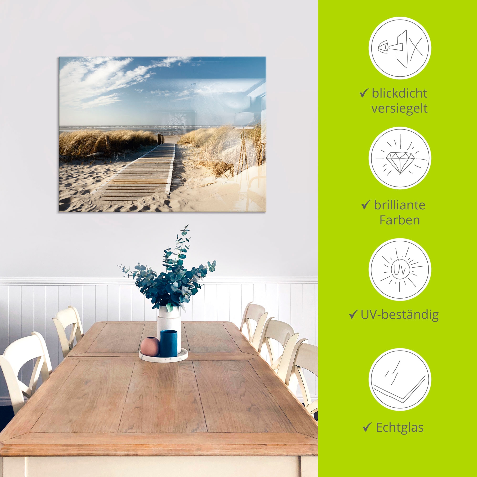 Artland Glasbild »Nordseestrand auf Langeoog - Steg« Strand 1 Stk. tlg. in verschiedenen Grössen