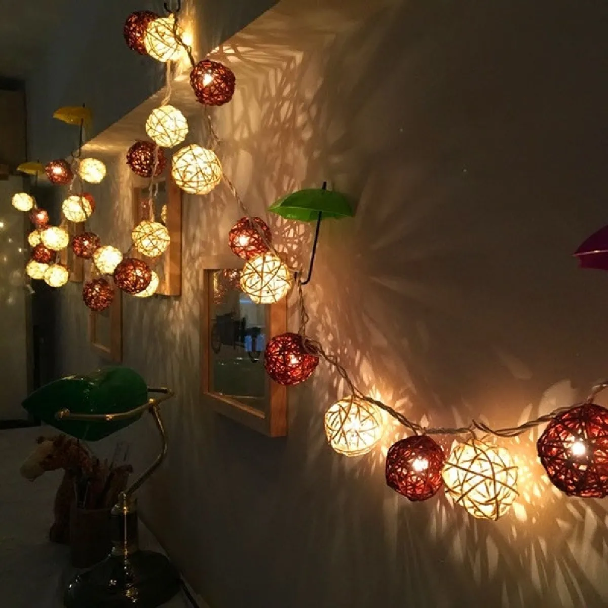 Wewoo Guirlande rotin LED 4m Café + Blanc