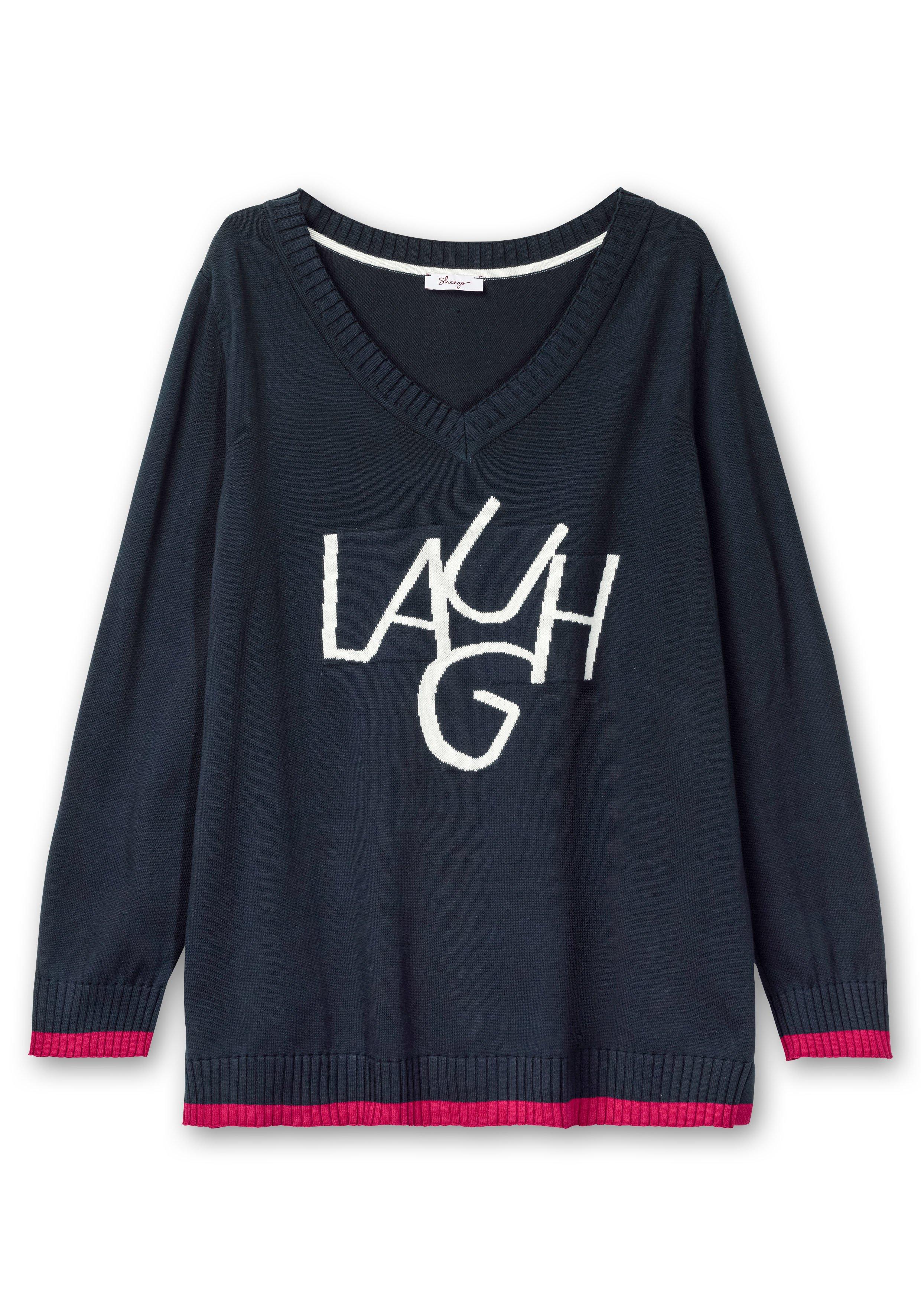 Pullover mit Wording im Intarsienstrick