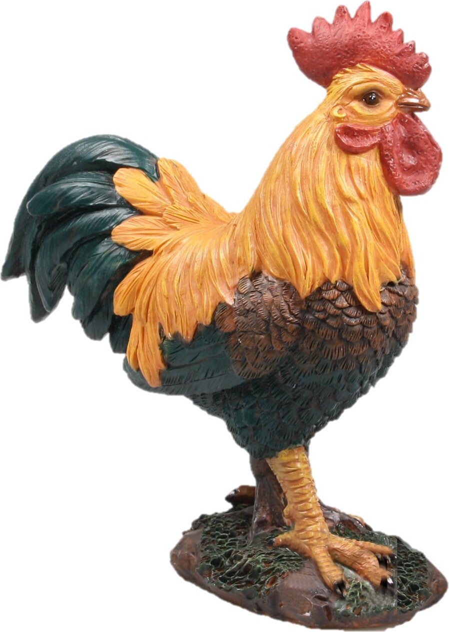 Farmwood tuinbeeld haan bruin / oranje / groen 8 x 8 x 13 cm