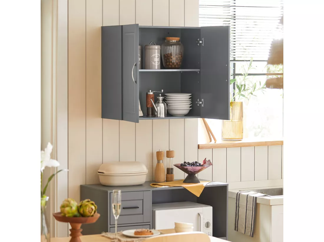 Meuble Haut Armoire de Toilettes Salle de Bain Suspendue 2 Portes Gris, FRG231-DG