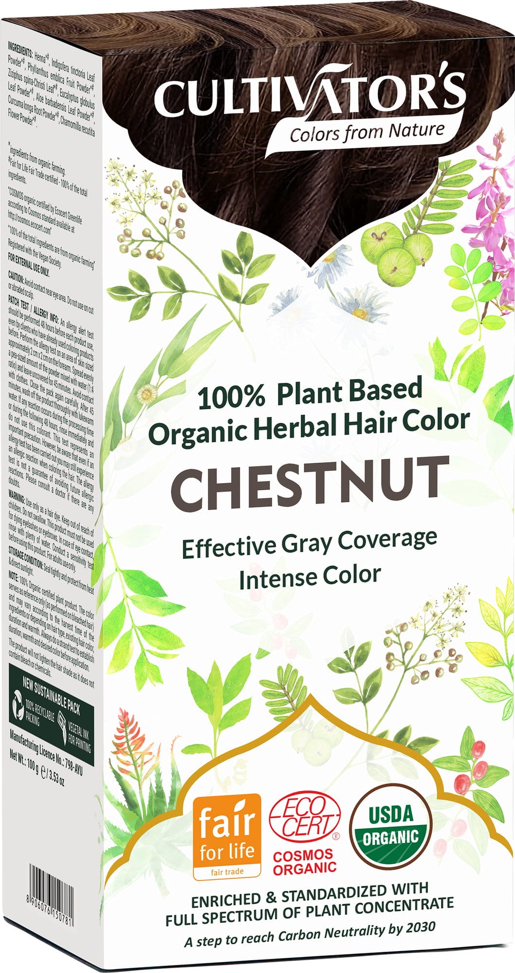 CULTIVATOR'S  Organic Herbal Hair Color Chestnut, 100 g