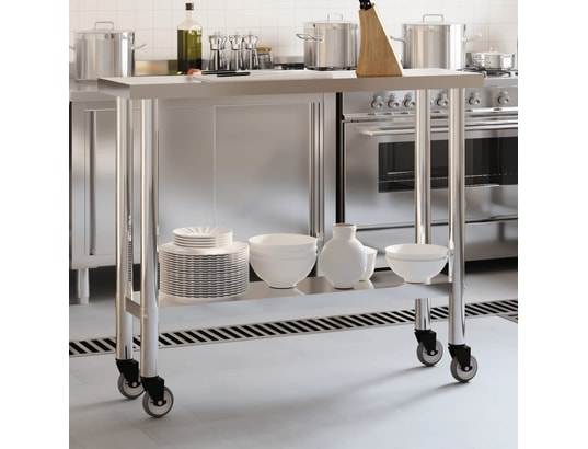 VIDAXL - Mobilier de cuisine Table de travail de cuisine avec roues 110x30x85 cm inox