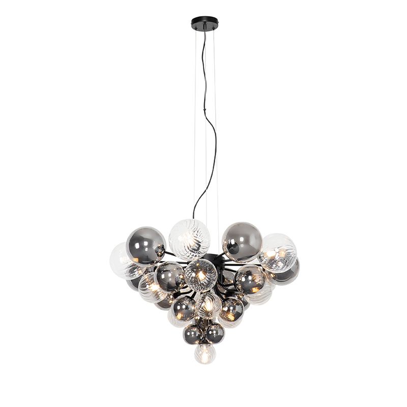 Hanglamp zwart met smoke en helder glas 13-lichts - Bonnie