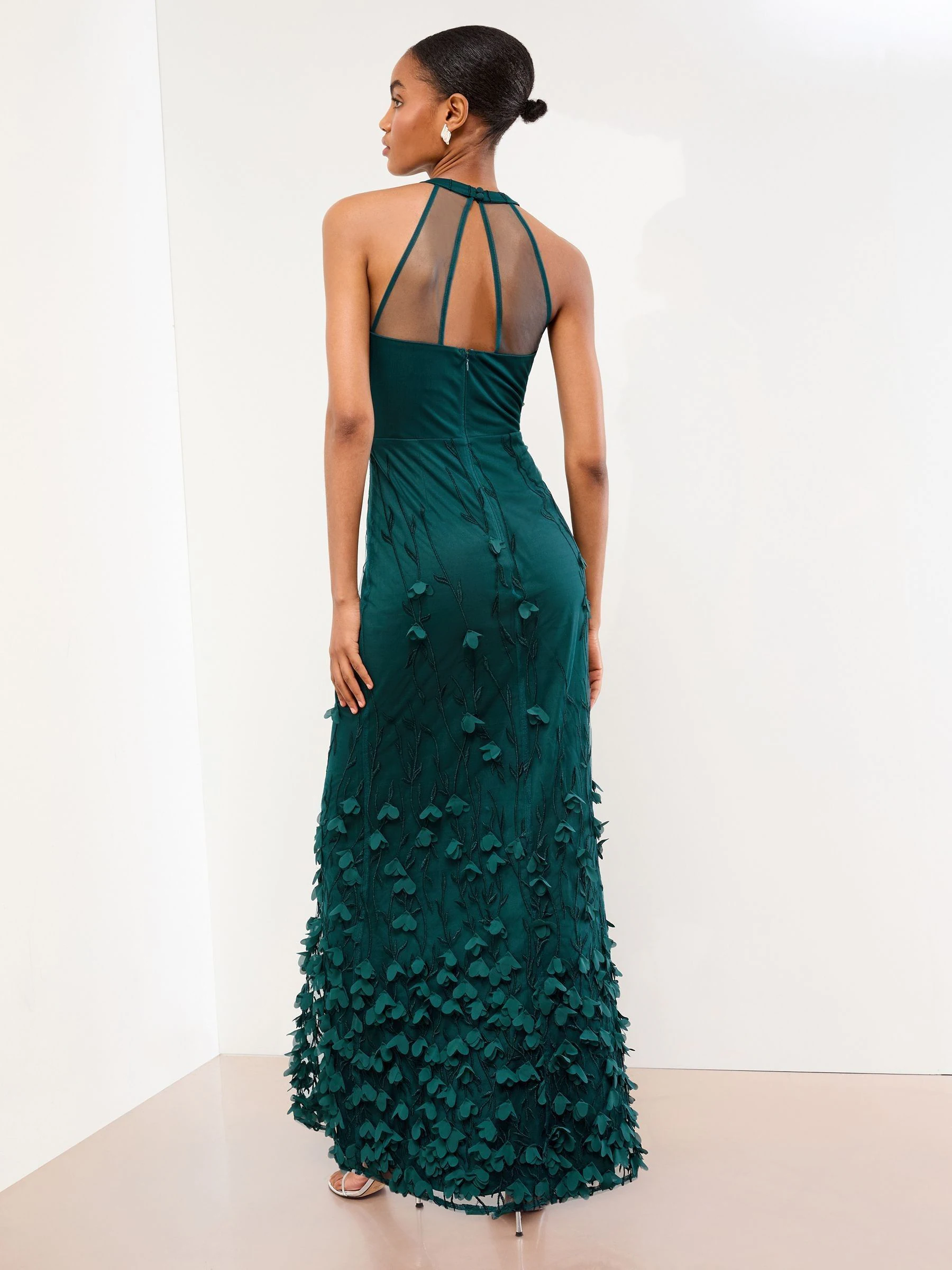 Lipsy Premium 3D Bloemen Gestructureerde Halter Maxi-jurk