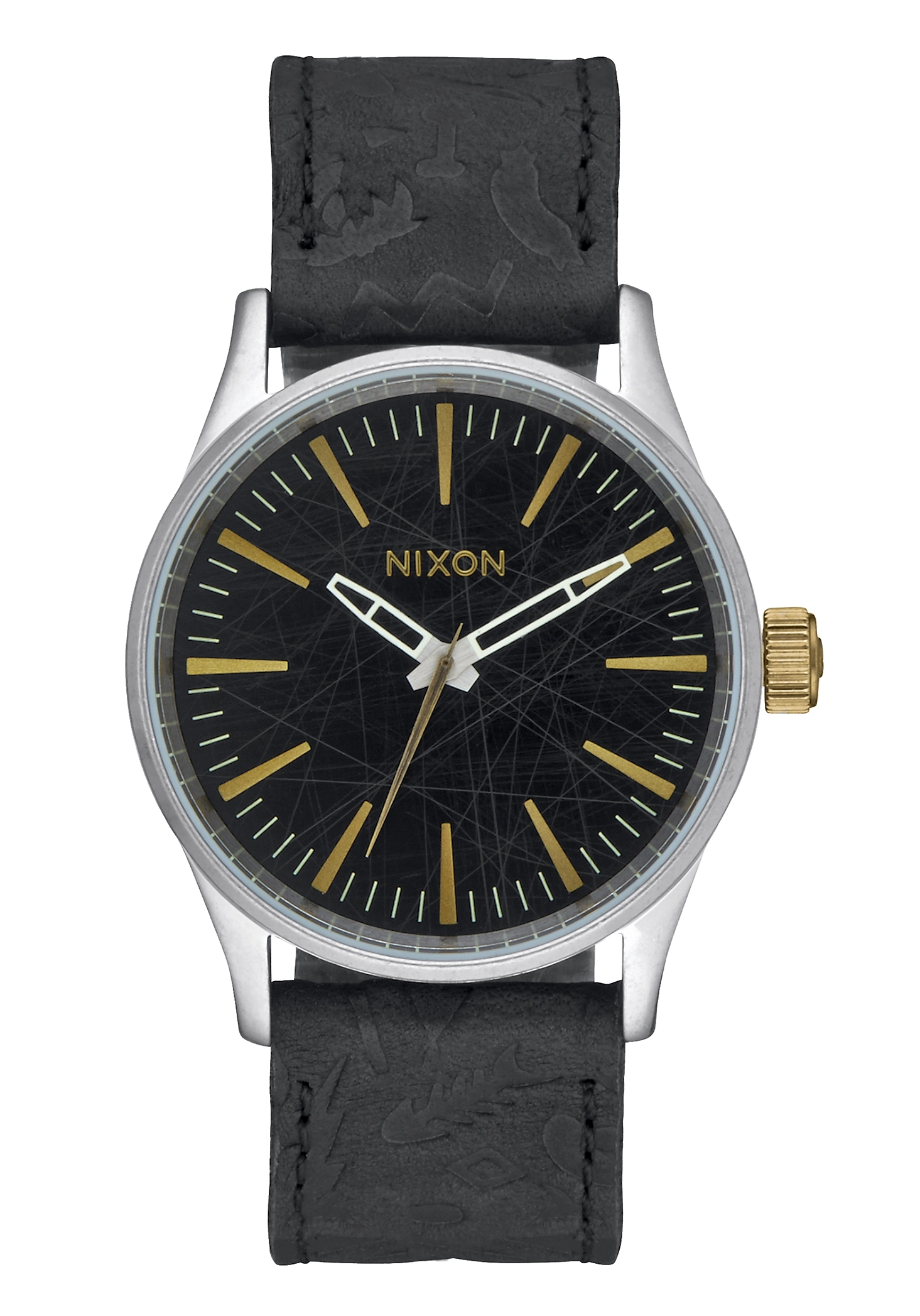 Nixon The Sentry 38 Leather Black Brass A3772222