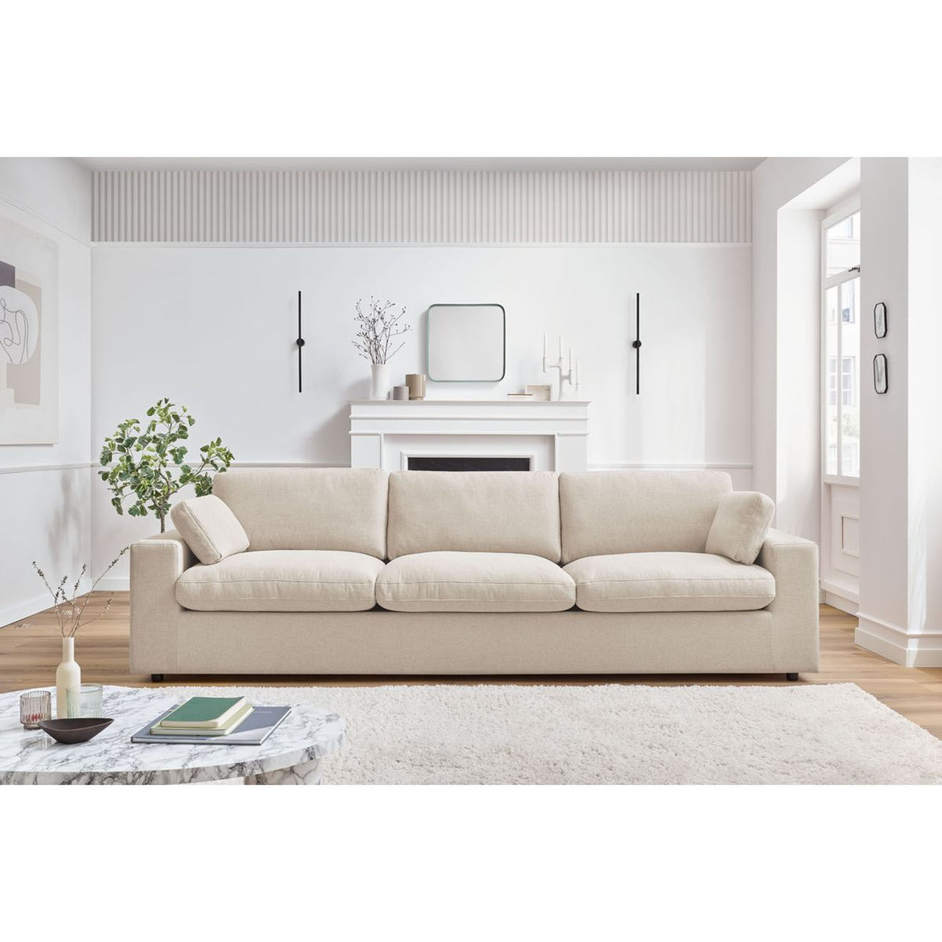 Bobochic Canapé droit fixe 4 places Belair beige - 280x93x80 cm