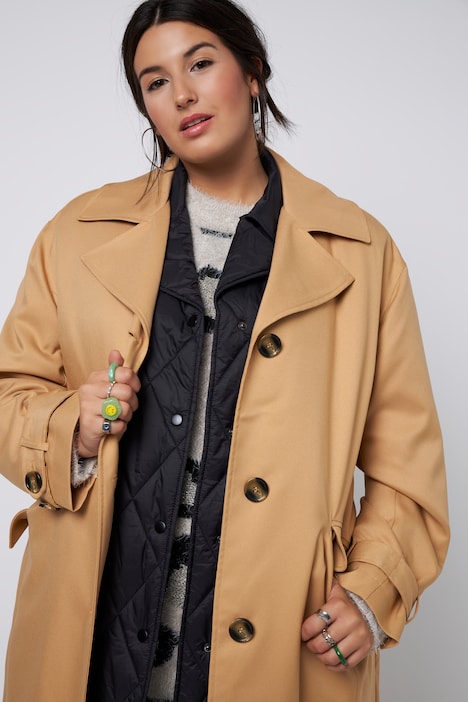 2-in-1 Trenchcoat mit Steppweste, oversized, Reverskragen, Langarm