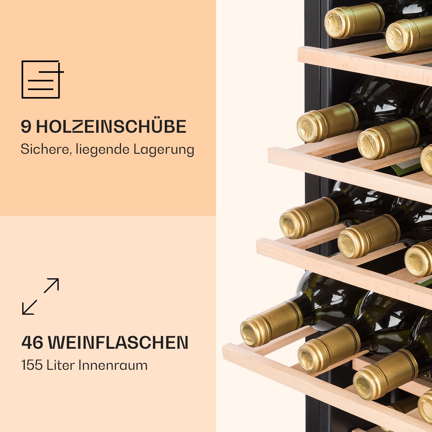 Vinamour 46 Uno Weinkühlschrank 1 Zonen 155 L/46 Fl. 4-18 °C Edelstahl