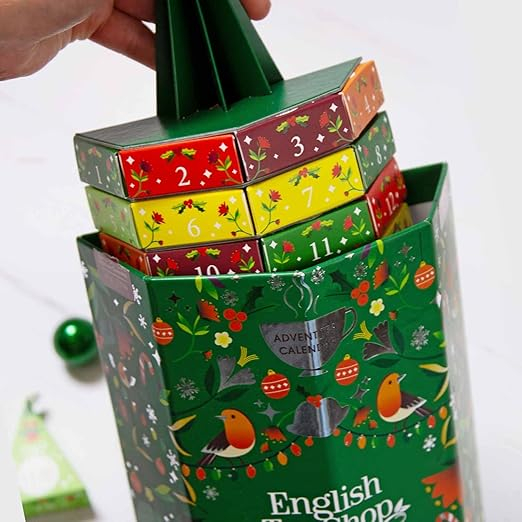 (275x180mm) Tannenbaum Tee Adventskalender Bio Pyramiden Teebeutel mit 25 Türchen (64503) - Dunkelgrün