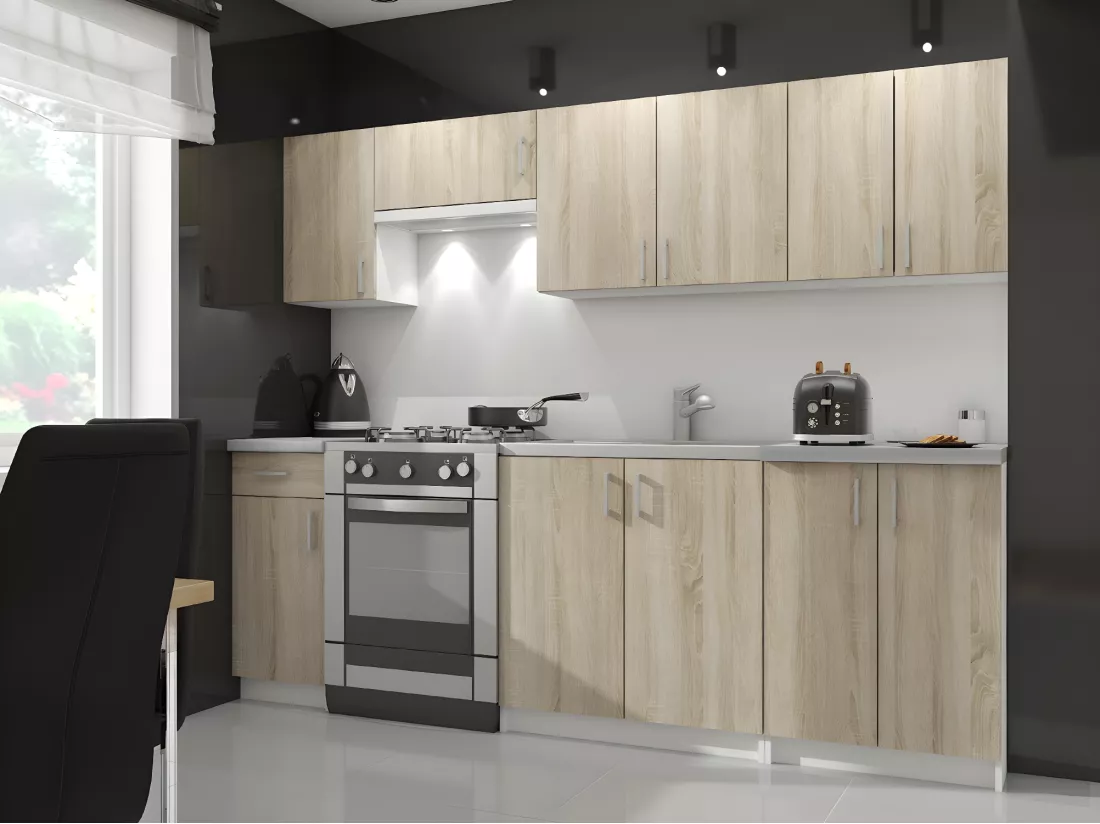 Armoires de cuisine haute AKORD W60 LIMA Blanc 60 cm 2 portes façade Chêne Sonoma 2 étagères 60x30,5x58 cm