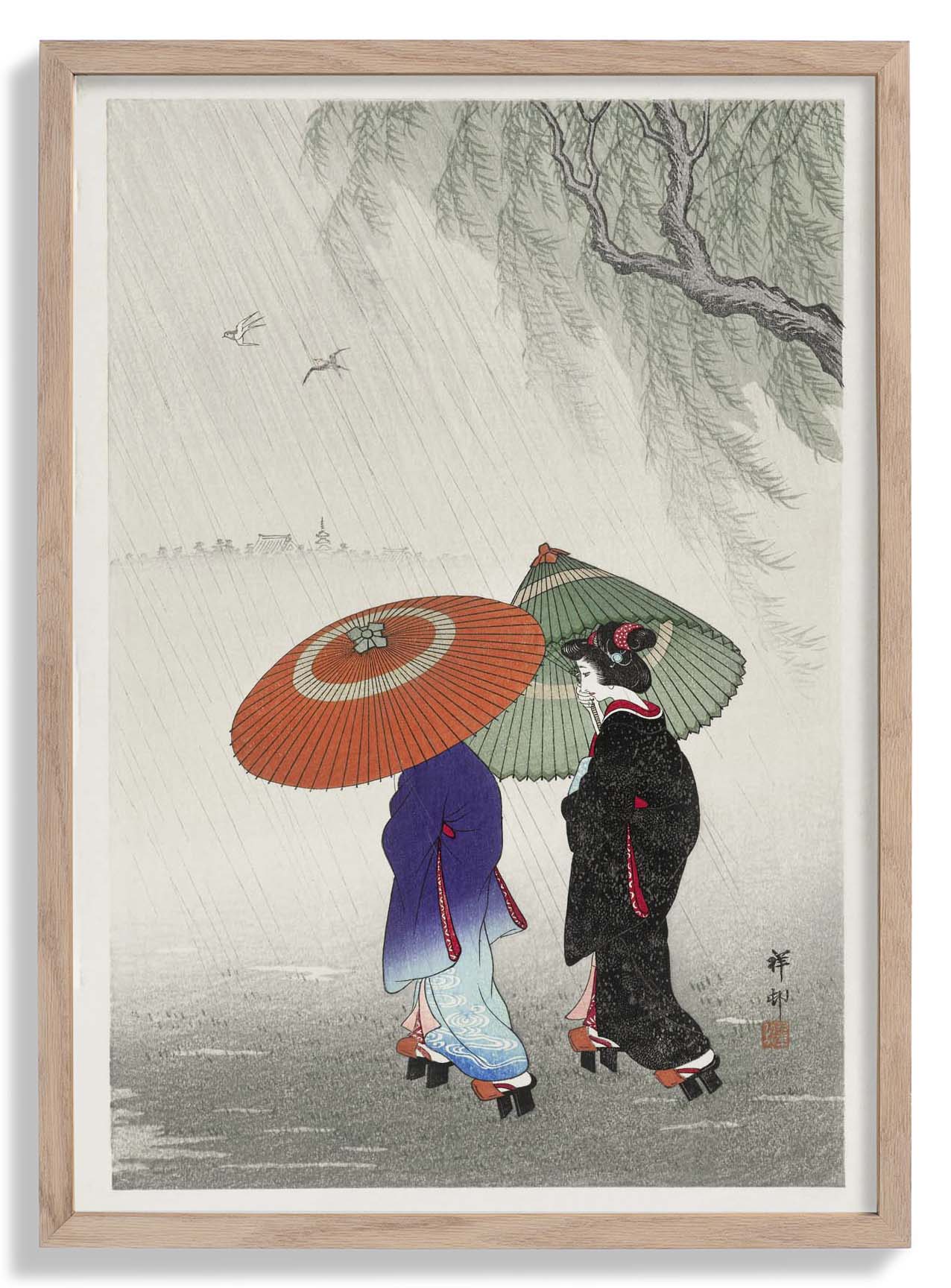 Zwei Frauen im Regen von Ohara Koson