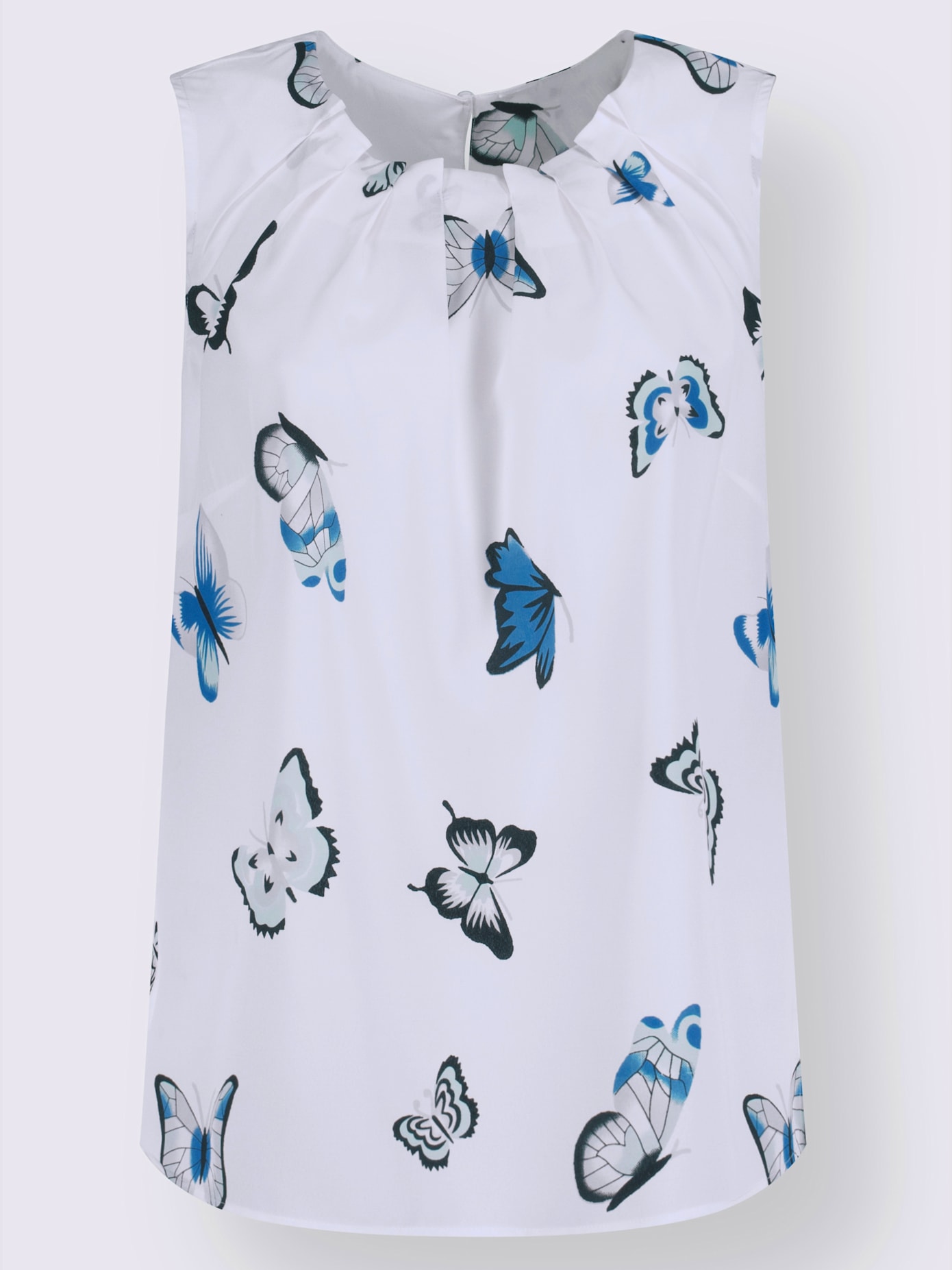 Blouse fluide sans manches imprimé col rond avec plis décoratifs