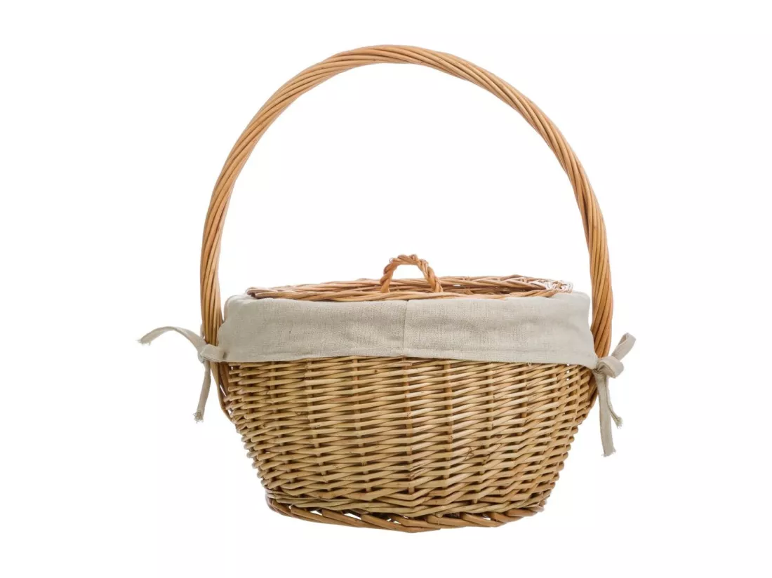 Panier en osier marron doublé 32x32x20/28h