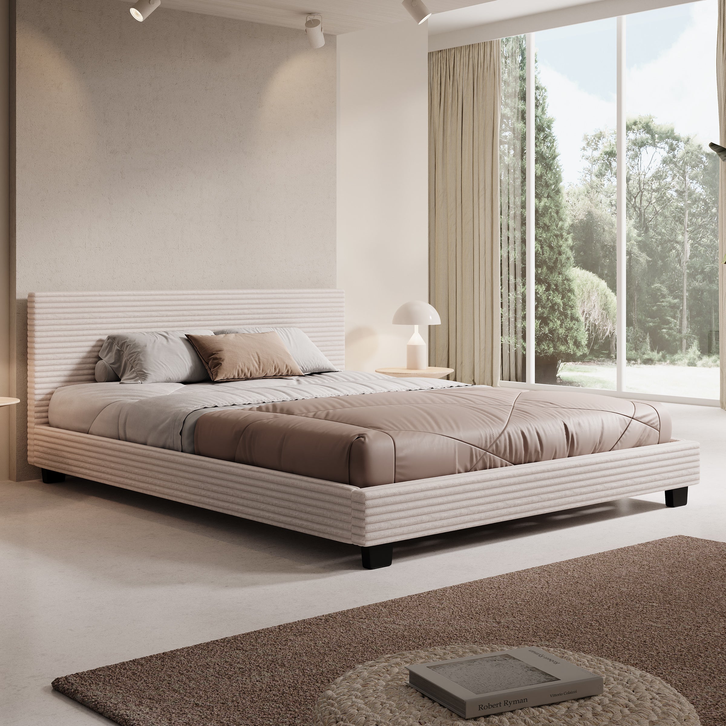 George - Tweepersoonsbed - Ribstof beige - 160x200x78 cm