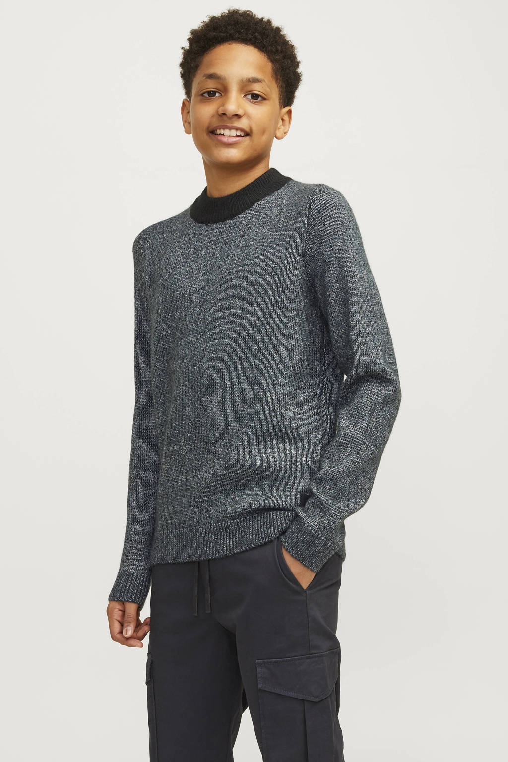 JACK & JONES gebreide trui donkerblauw melange