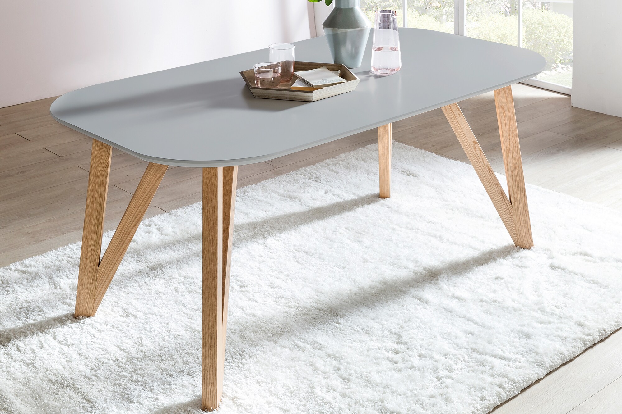 Esstisch 160x90x76 cm grau Eiche Esszimmertisch Küchentisch Tisch Holztisch