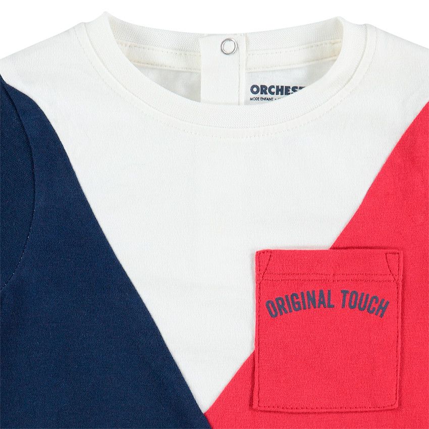 Lot de 2 Tee-shirts manches longues en jersey uni / contrasté avec poche - Rouge