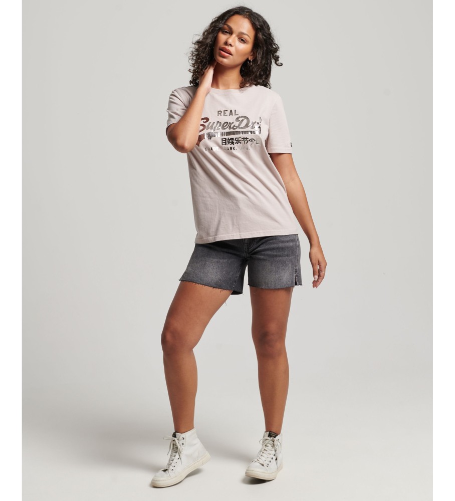 Camiseta Superdry bege com logo vintage e detalhes.