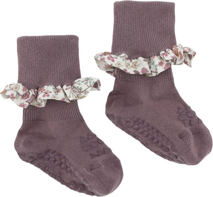 GoBabyGo Non-slip socks - Bamboo / Liberty Misty plum / donn