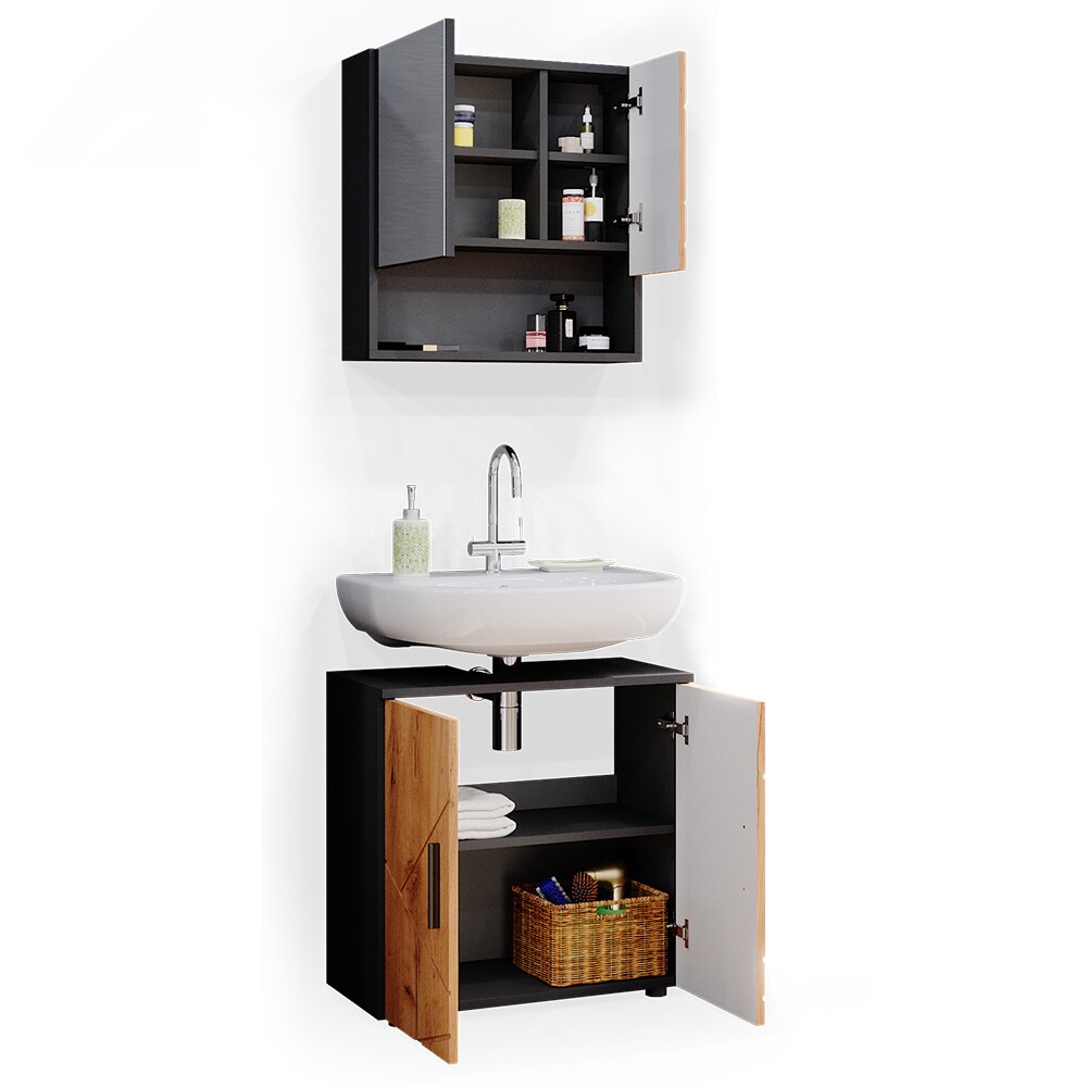 Vicco Badmöbel Set Badezimmermöbel Irma Spiegelschrank + Waschtischunterschrank