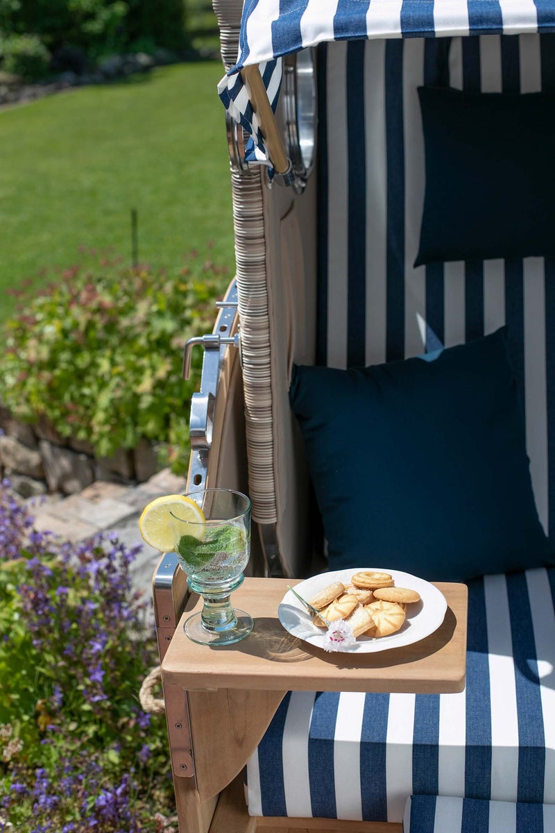 Strandstoel Rantum enkele patrijspoort teak PE schelp design 500